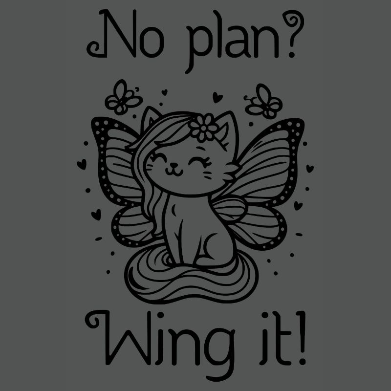 No plan? Wing it! Winged Cat (black)