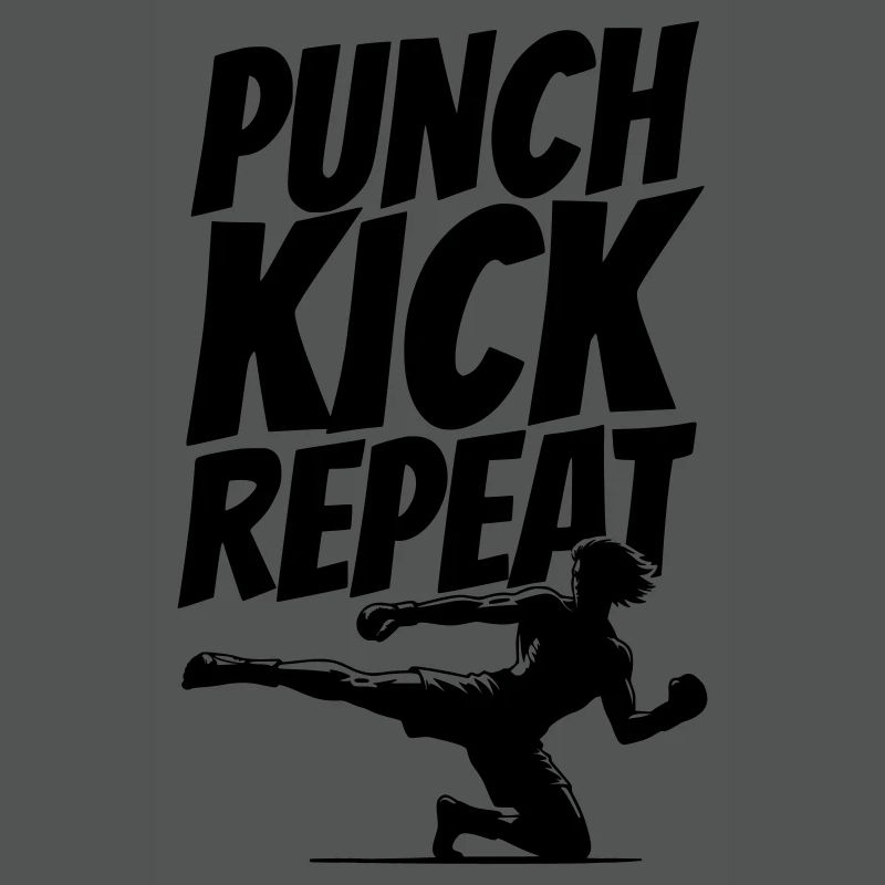 Kickboxer Grafik mit Punch Kick Repeat Text