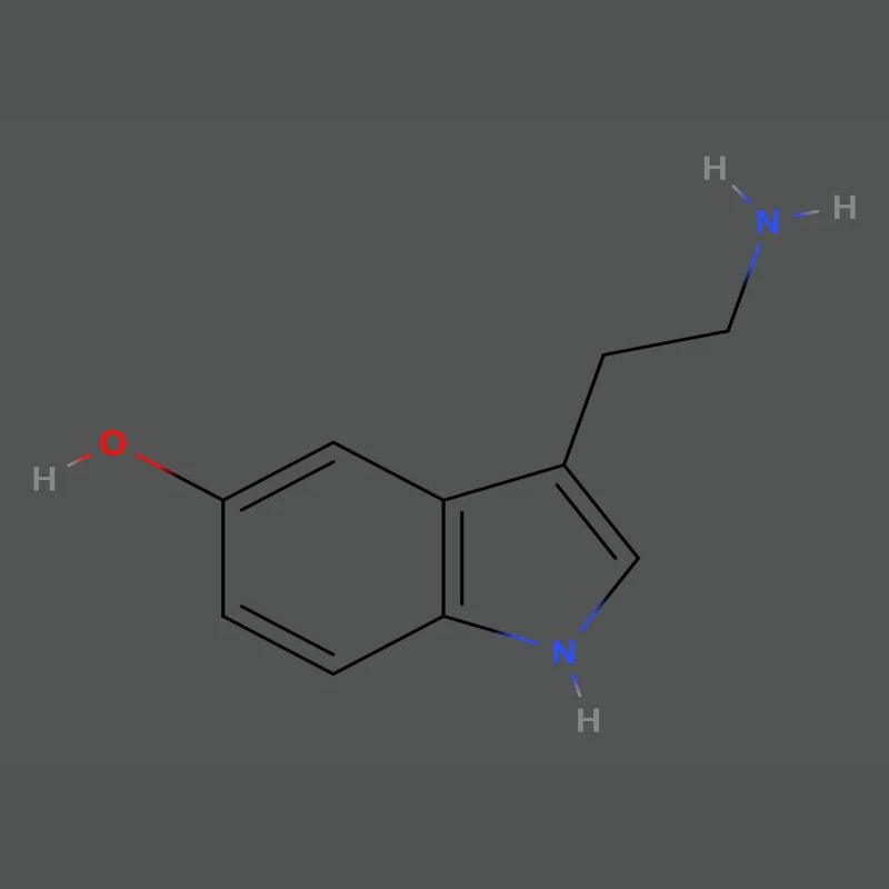 Molécule de sérotonine - Formule structurale colorée