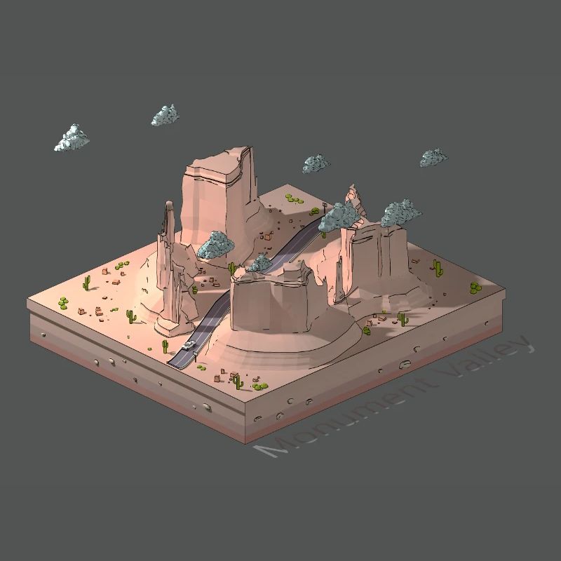 Geometrisches Low-Poly-Monument Valley