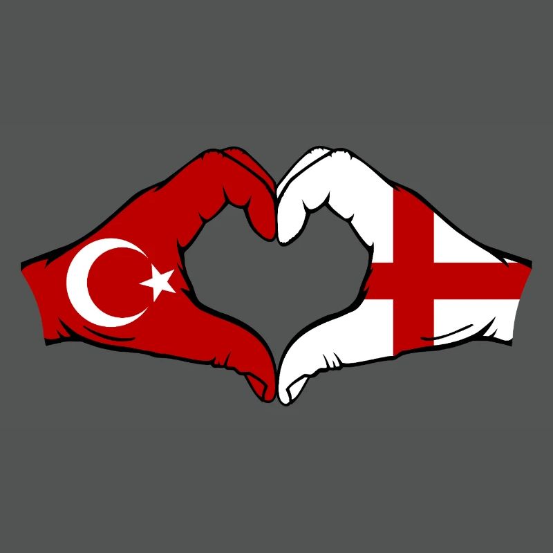 Turquie Angleterre Drapeau Mains Coeur Forme