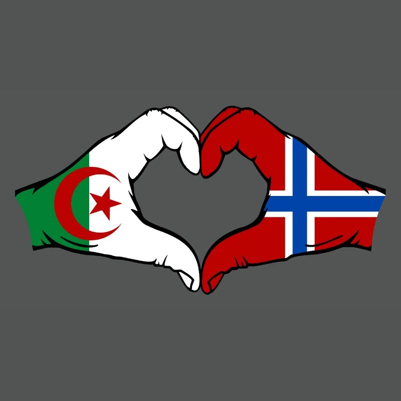 Algeria Norway Flag Hands Heart Shape