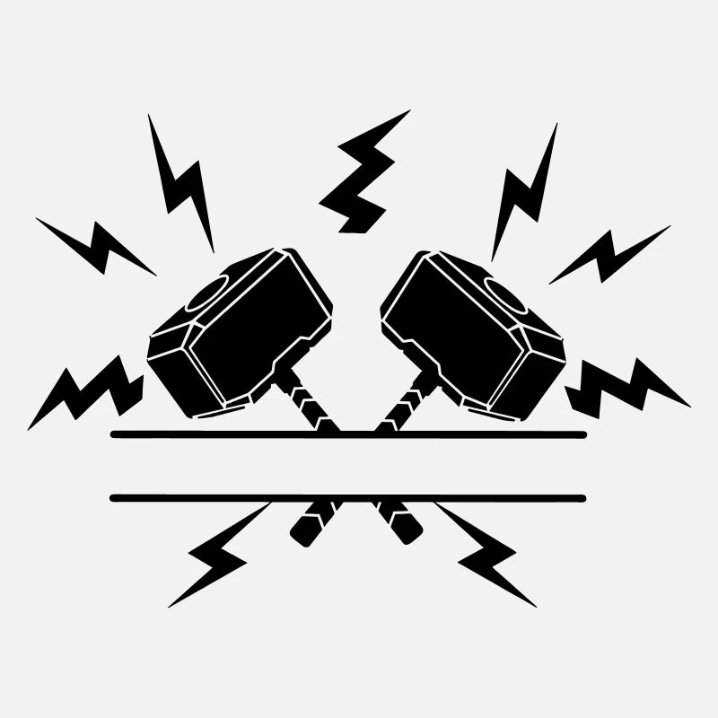 Zwei Thor-Hämmer mit Textausschnitt
