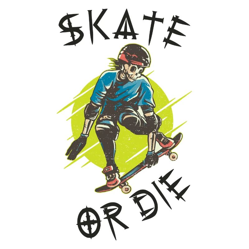 Skate ou die skeleton skateboarder