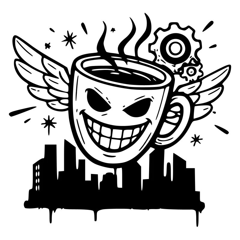 Crazy Coffee Cup Wings Vector