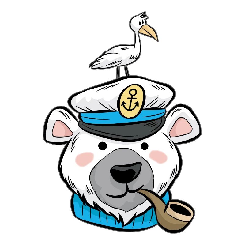 Polar Bear Polar Bear Pipe Seagull Captain Cartoon Comic