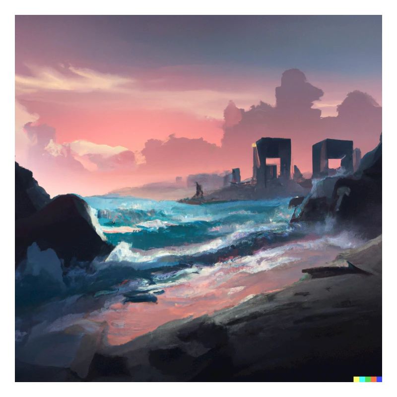 Future dystopian beach digital art