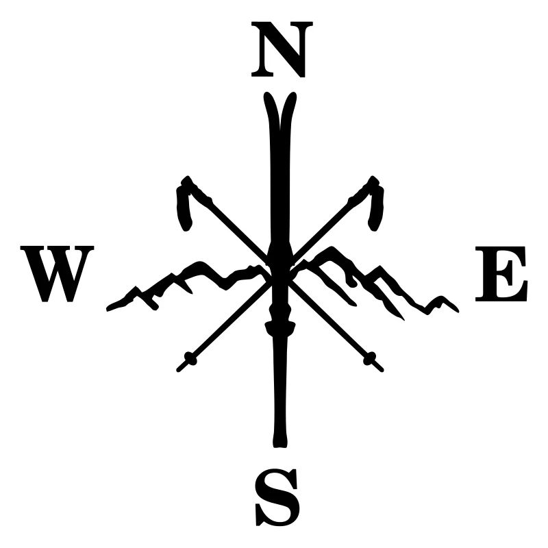 Skiing, skis, mountains and compass