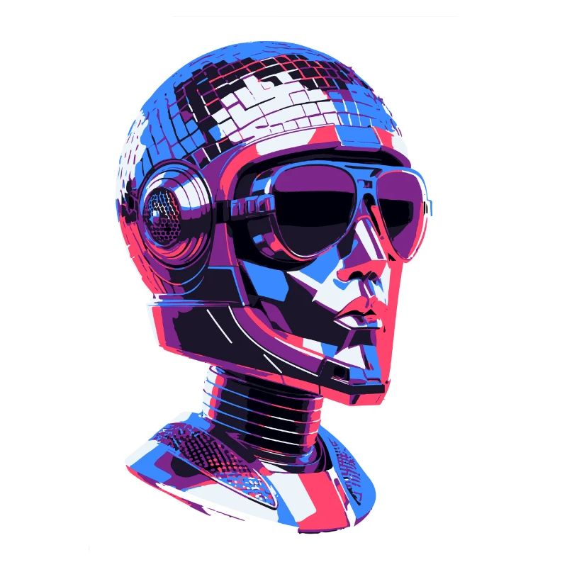 Robot, boule disco, tête de boule disco
