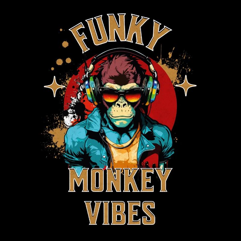 Affe Sonnenbrille Kopfhörer Musik Funky Vibes