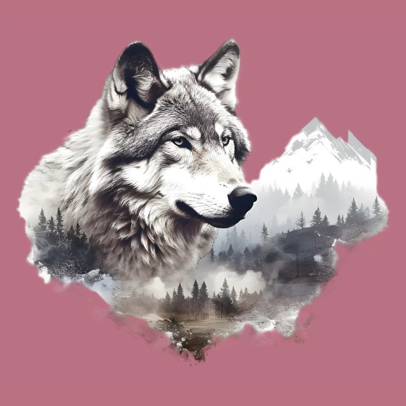 Wolf with mountains