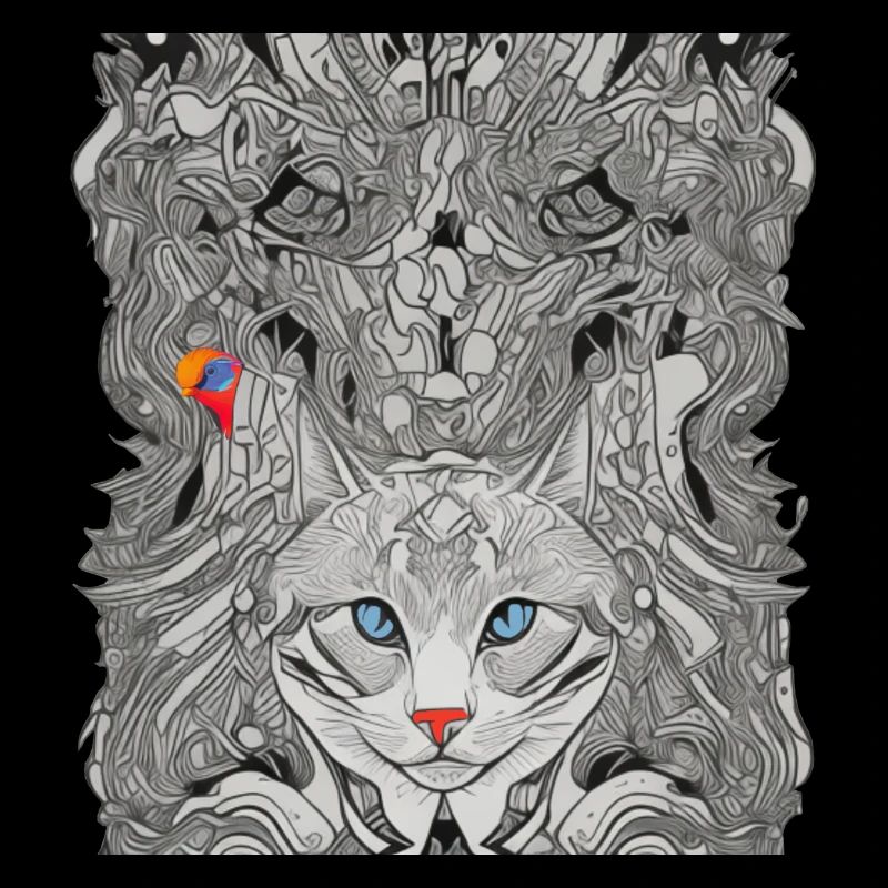 Cat with bird psychedelic