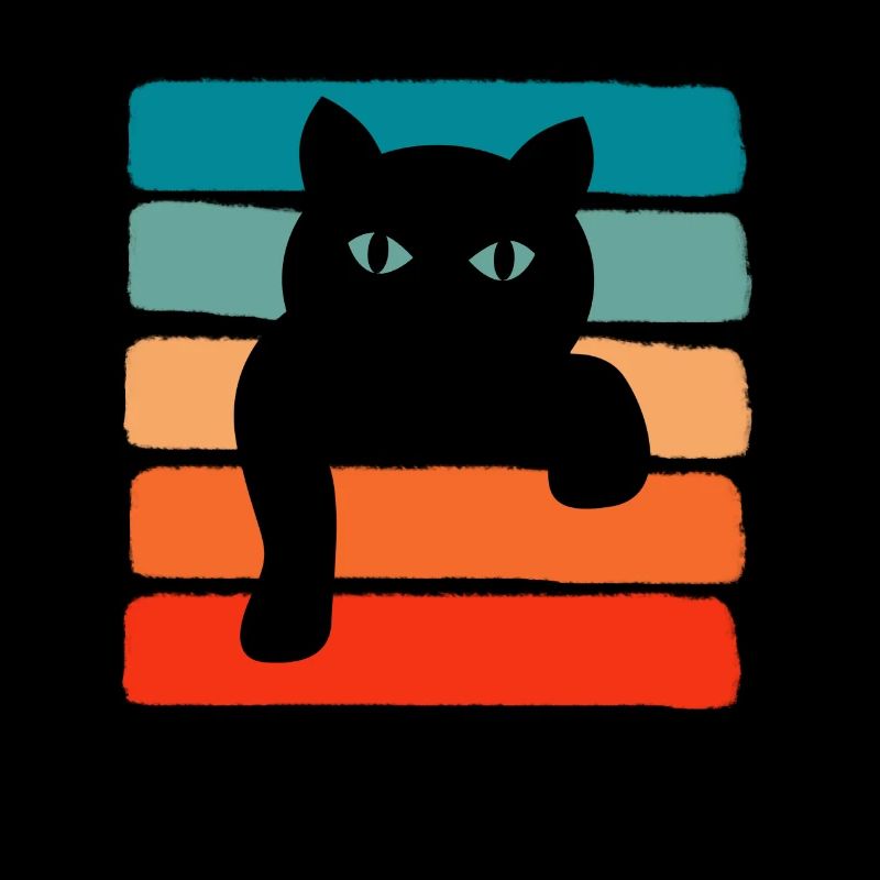 Chat Design Rétro Vintage Couleur - Chat Noir
