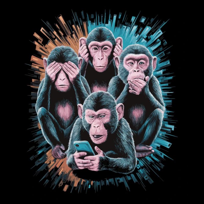 Wise Monkey With Mobile Phone Funny Multi Media Design