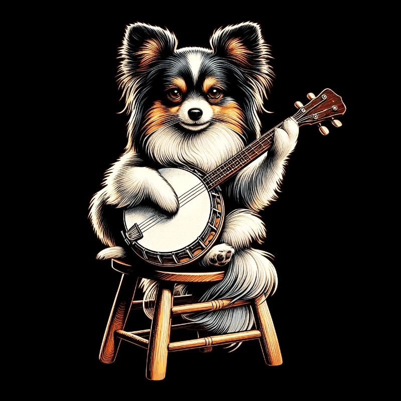 Papillon Dog Bluegrass Banjo Player