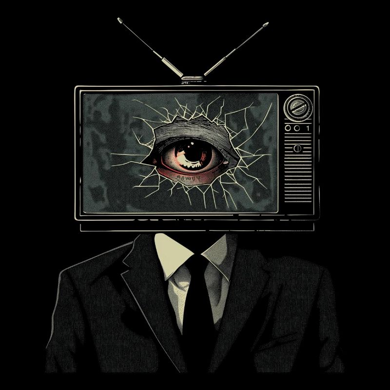 Weirdcore Ästhetik TV Mann Augapfel Grunge Strange