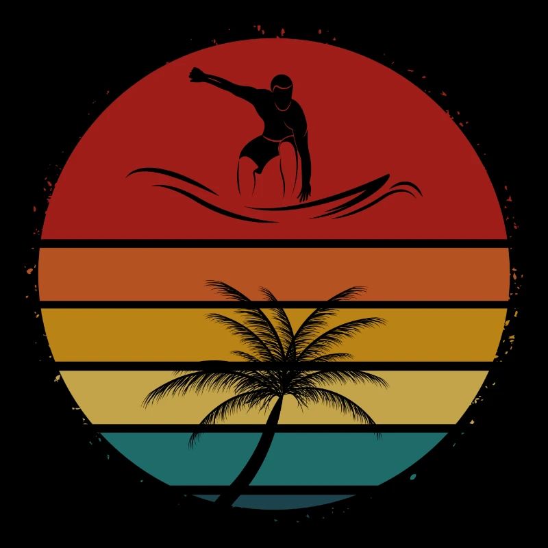 Surfers and palm trees