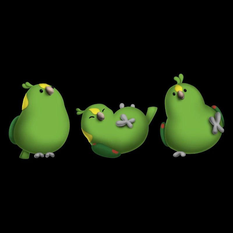 3 mignons perroquets amazoniens à nuque jaune, look argile