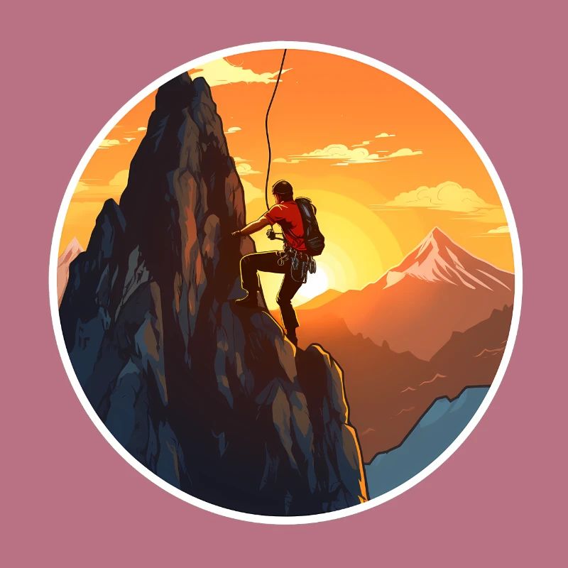 Alpiniste devant le coucher du soleil - conception d’escalade