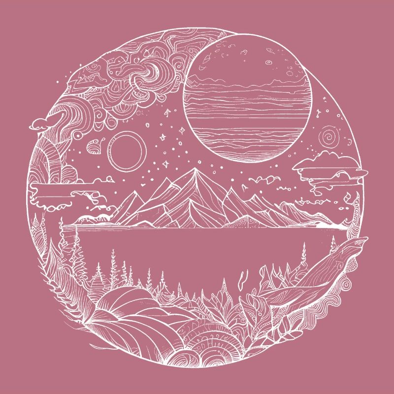 Psychedelic landscape as fine line graphics