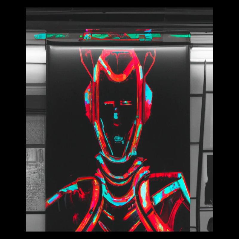 Futuristic cyborg in subway station
