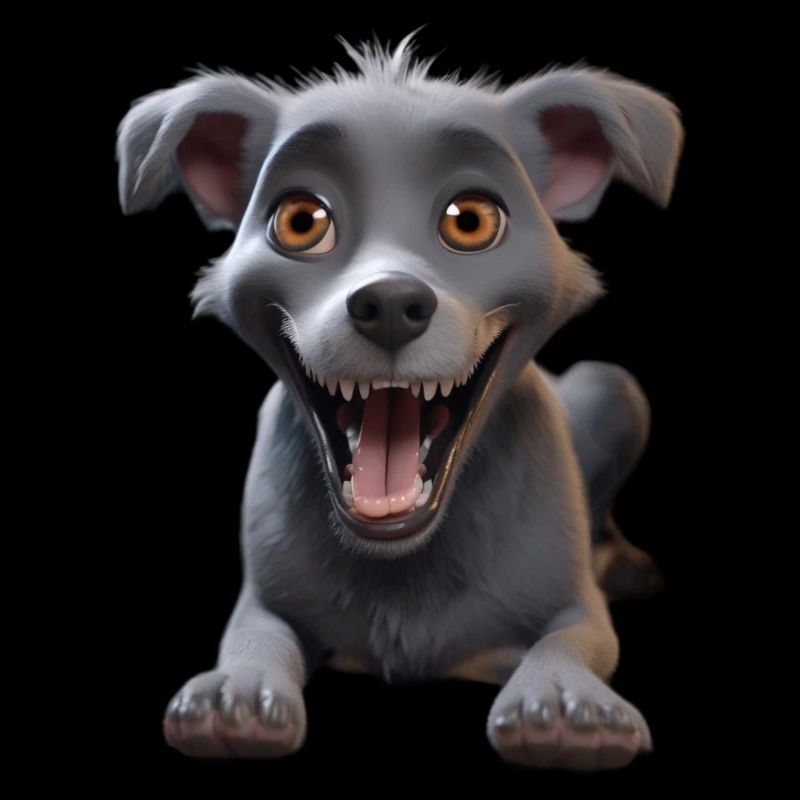 Aventure du chiot gris souriant