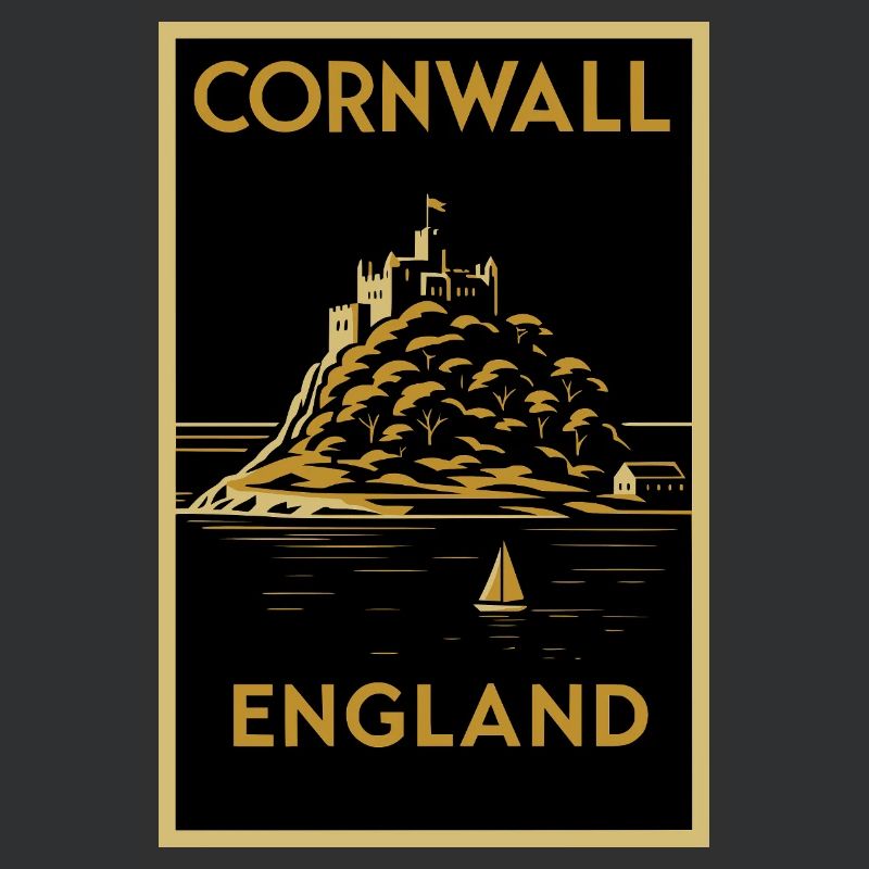 Cornwall, Angleterre – Affiche de voyage Art déco