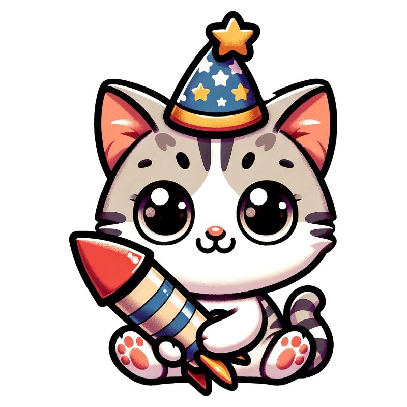 Neujahr Sylvester Katze Rakete Süß Comic