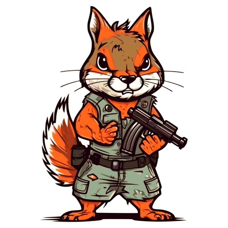 Eichhörnchenmit einem Gewehr im Comic Look