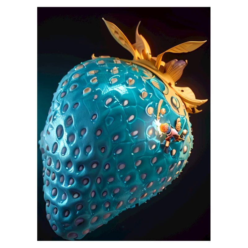 Fraise, technique, high-tech, illustration, bleu