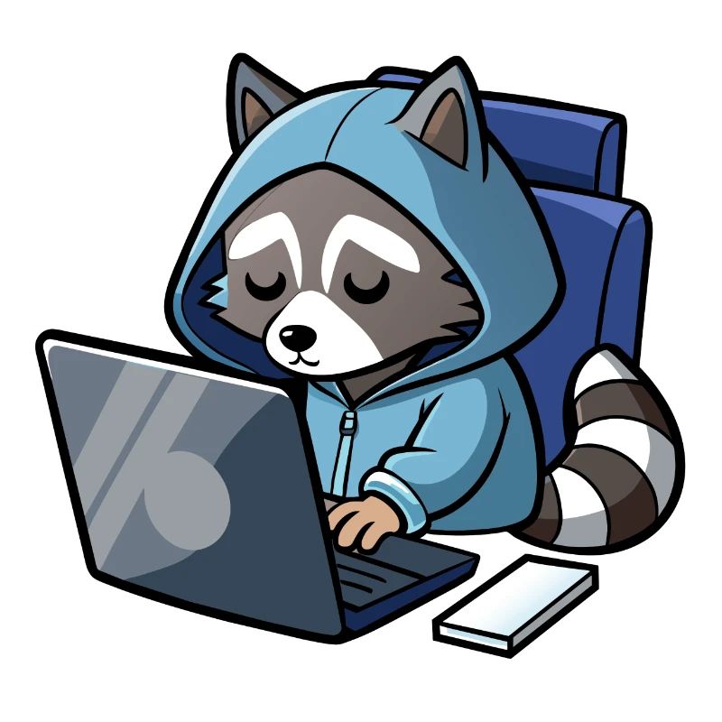 Raton laveur pirate mignon en sweat à capuche devant PC