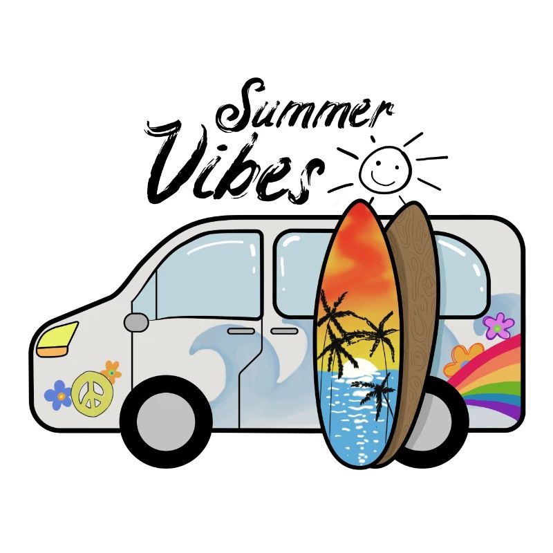 Camping bus avec planches de surf surfeurs vacances d'été