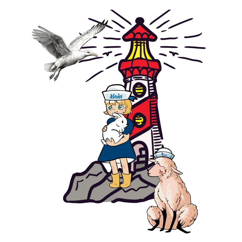 maritim Mädchen Leuchtturm Möwe Schaf Küste Moin