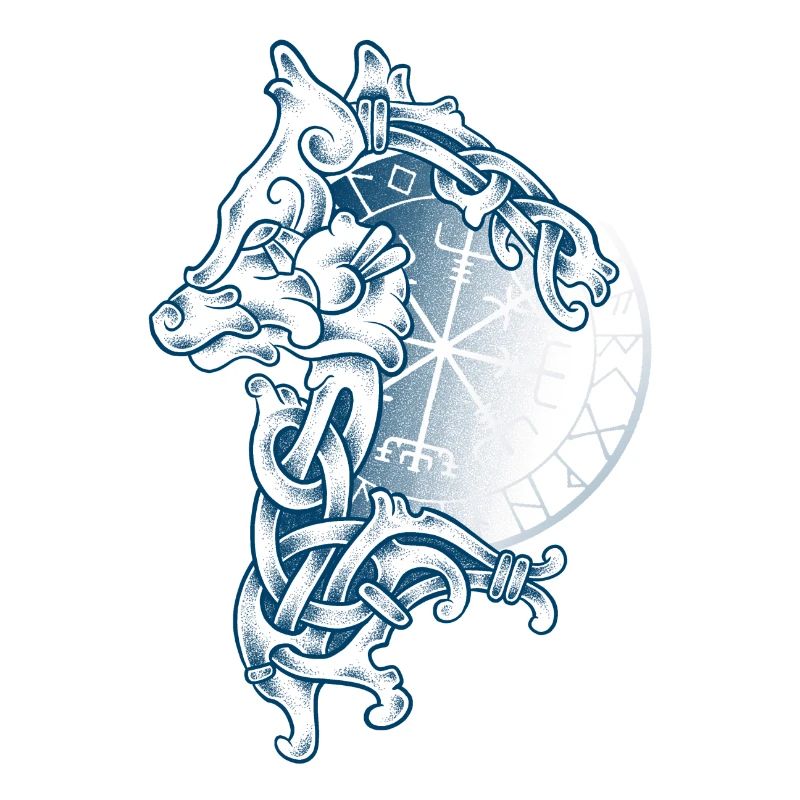 Loup Vikings Fenrir dotwork & Vegvisir