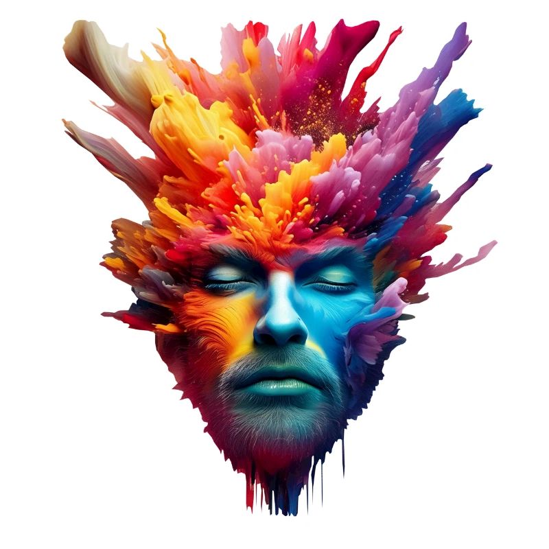 Mann mit Bart und Farbexplosion