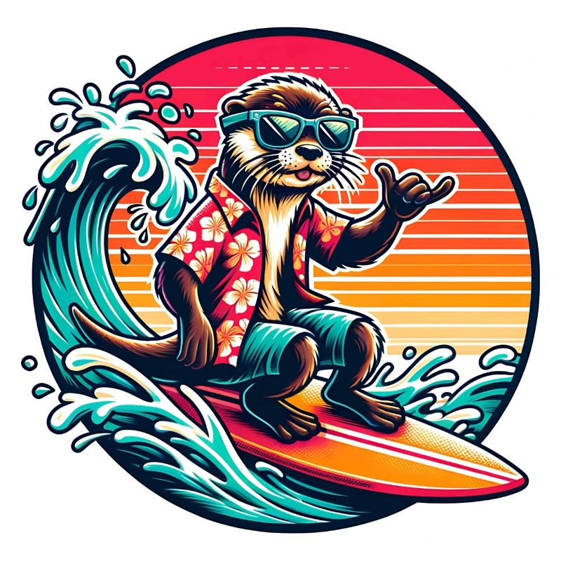 Graphique cool de loutre de surf dans un style rétro