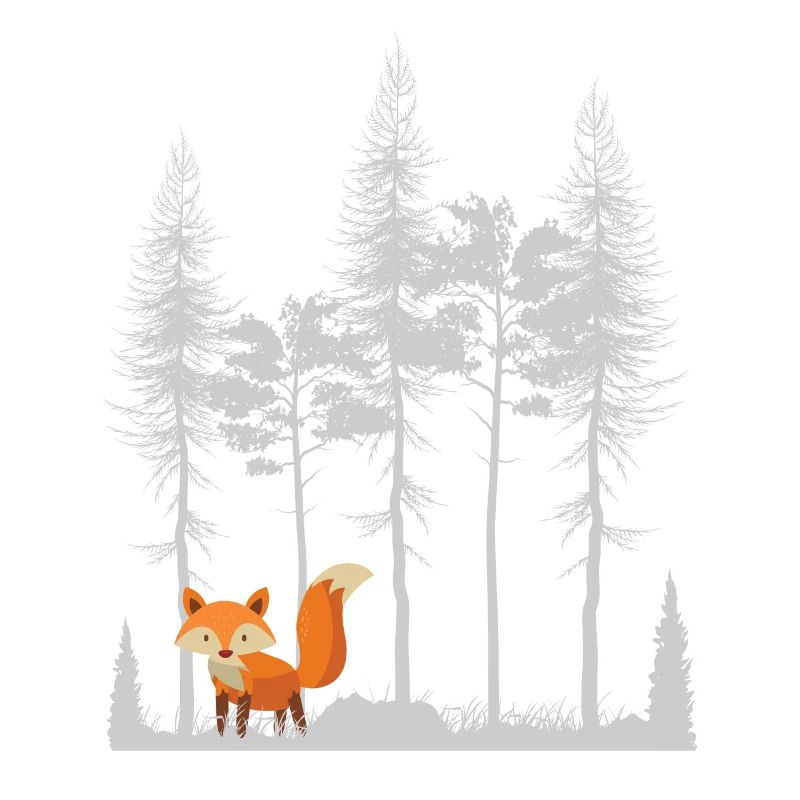 Sweet Fox in the Forest Retro Pattern Vintage Tree Forest