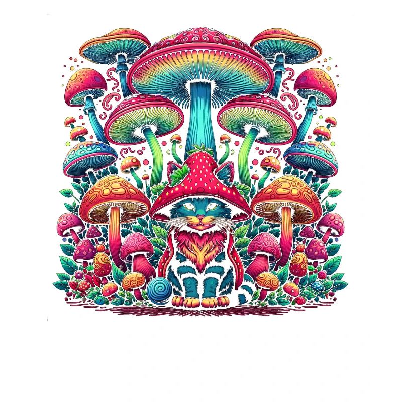Psychedelic Cat with Magic Mushrooms