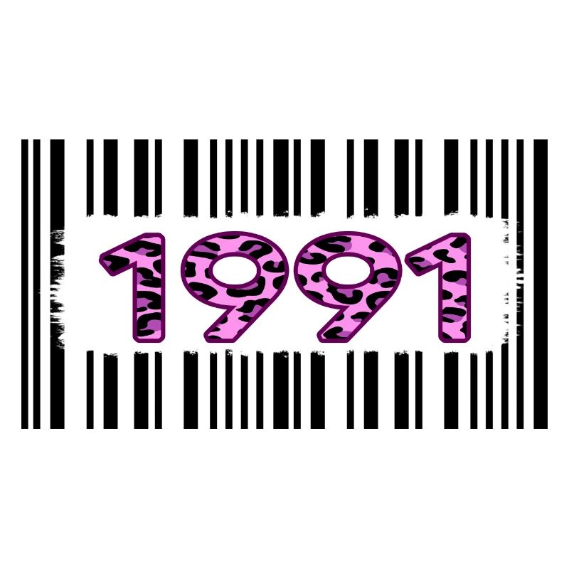 1991 birthday barcode pink leopard retro party