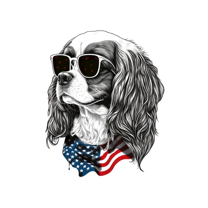 Cavalier Spaniel Drapeau Américain 4 Juillet