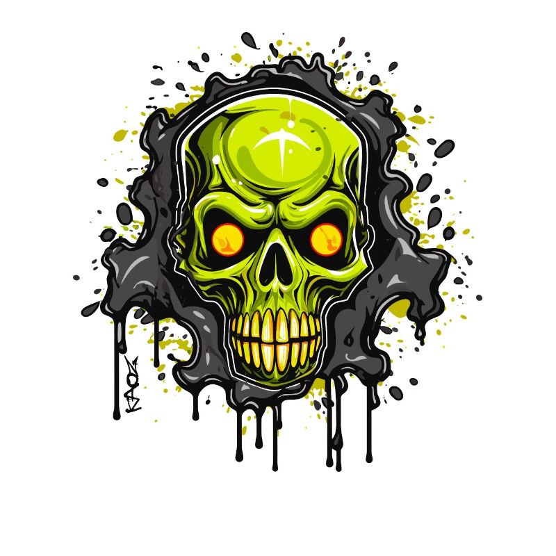 Laughing green inks dripping skull