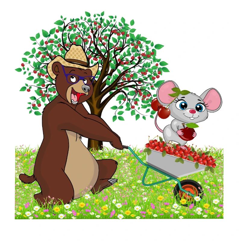 Bear with mouse on a meadow
