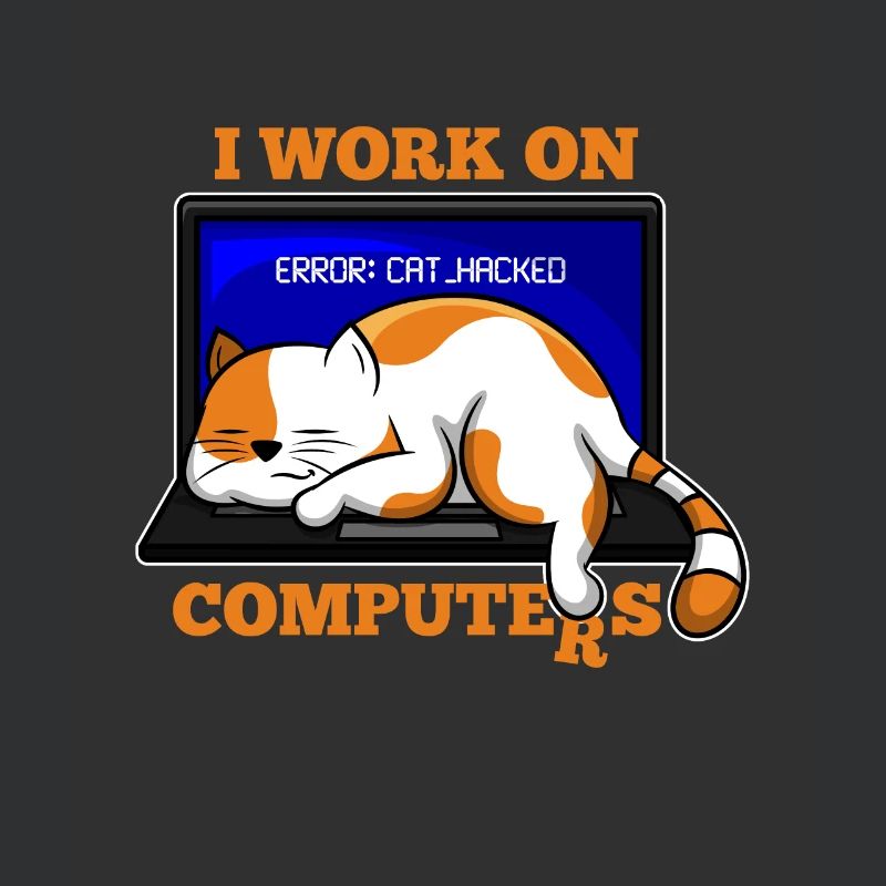 Katze und Computer, die Programmierergeschenk zerhacken