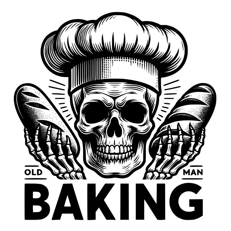 Old Man Baking Skull mit Bäckermütze backt Brot