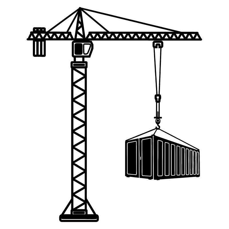 Grue de construction avec conteneur maritime