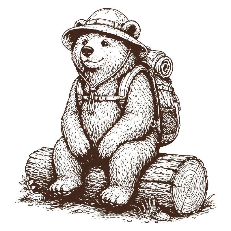 Cool Bear with Backpack Hiking Motif