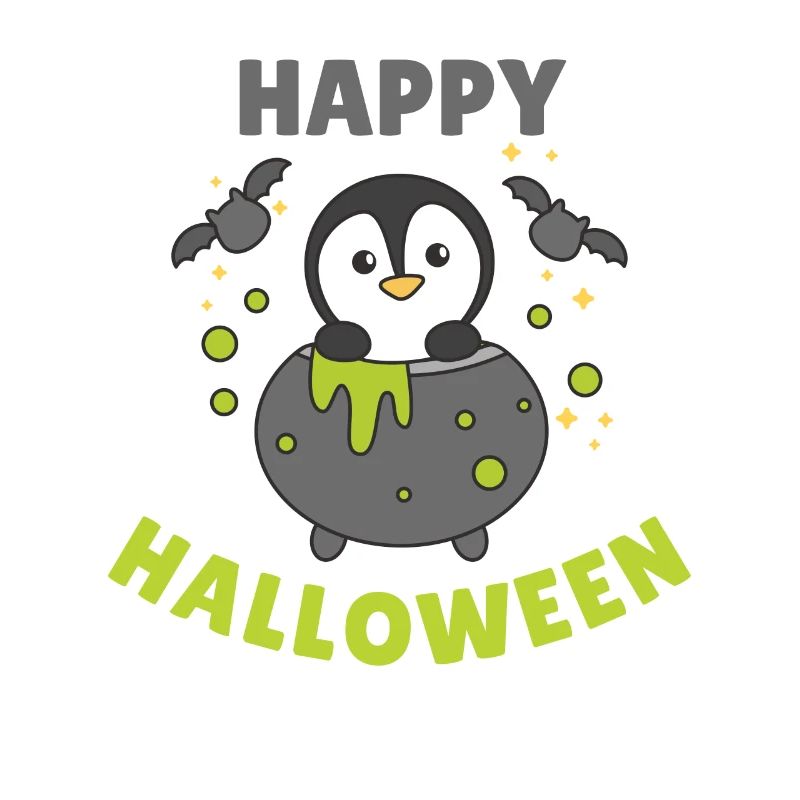 Pingouin Joyeux Halloween Bâton de Chaudron de Sorcière