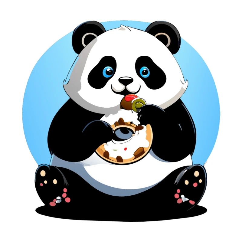 panda eats donut