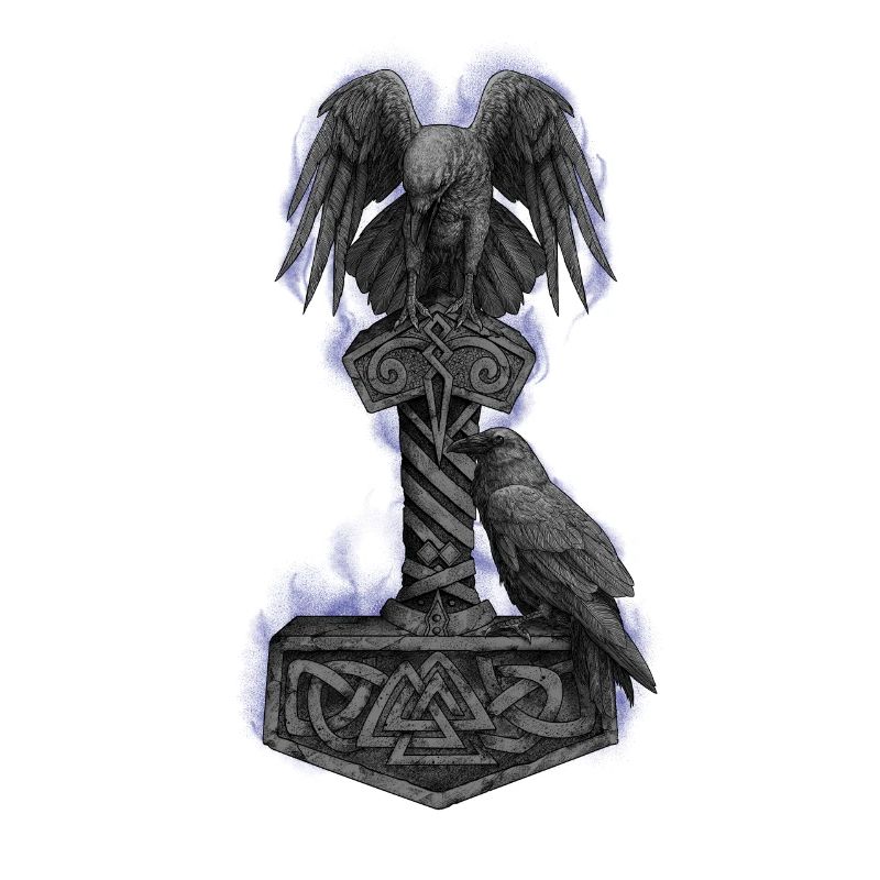 Le marteau de Mjölnir Thor et les corbeaux d'Odin