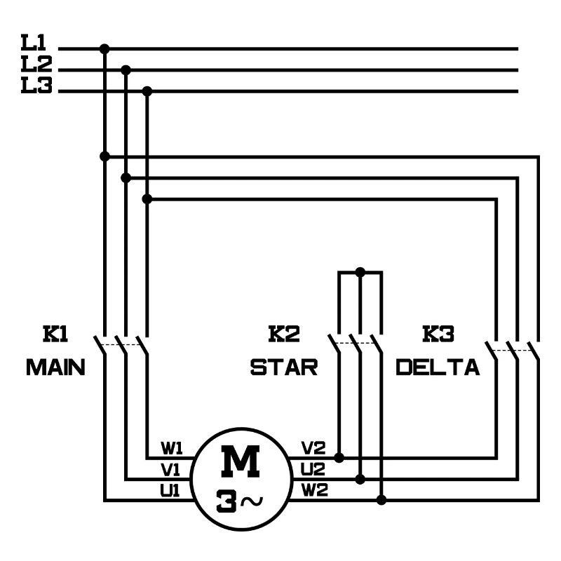 Electric electronics engine star triangle circuit